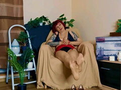 Lady Angela Nylon Worship Red Hair Domina Foot Tattoo Pedicure
