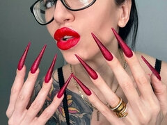 Red Long Nails, Sharp Stilettos, Long Fingers Sucking, Lace Lingerie on Me