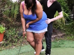 Breasty chocolate plumper rides white dick