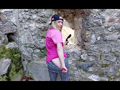 Caught! strangers will find out while hiking in the mountains! Now Im already fucking in the castle!