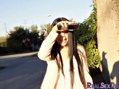 Daring cute pulled by stranger