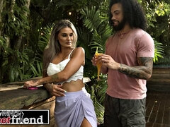 Busty blonde Mandy Rhea fucks friend's boyfriend's big cock on vacation