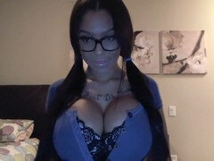 Busty librarian in blue with massive tits