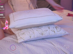 Your Mia in a Summer Dress on the Bed with a Dildo