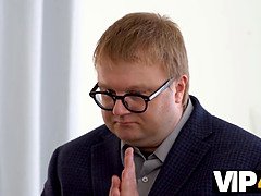 Haley Spades' petite blonde wife gets a stranger to pound her hard while her husband watches in glasses