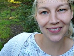 Rubia, Corridas faciales, Alemán, Sexo duro, Al aire libre, Pov, Público, Tetas