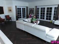 Hot teen BFFs hardcore halftime fuck with the boyfriend