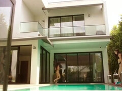 naughty college students sneak into a pool and fuck