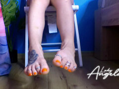 Lady Angela Orange Pedicure and Toe Rings JOI