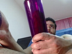 Enthousiasteling, Zwart, Sperma shot, Masturbatie, Pompen, Alleen