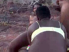 Afrikaans, Enthousiasteling, Zwart, Extreem, Sperma in gezicht, Duits, Orgie, Buiten