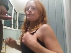 Leie, Blasen, Aufs gesicht abspritzen, Öffentlich, Rotschopf, Spanner