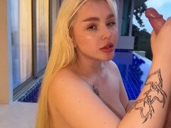 Poolside fun as I hit my sister's hot blonde friend after she strips off her swimsuit