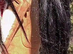 Amateur, Asiatique, Masturbation, De plein air, Public, Solo, Jarretelles
