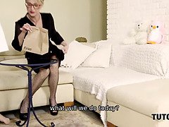 Kukk suging, Cougar, Dype svelg, Briller, Moden, Milf, Mamma, Strømper