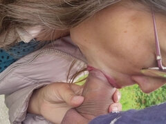 Very Risky Blowjob in the Middle of the Path, but the Excitement Makes It More Fun!