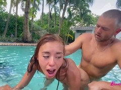 Horny redhead MILF housewife can't resist the temptation of fucking the pool boy