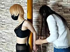 Asiatisk, Blondin, Bondage, Sätta munkavle på, Strumpbyxor