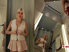Trying on transparent clothes without panties. Web camera in the fitting room