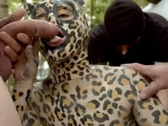 Hot cosplay babe takes multiple big cocks in wild outdoor gangbang