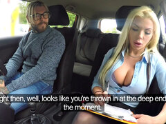 British MILF in high heels blows shaft before getting pussy pounded in car