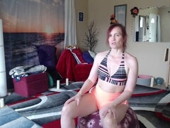 Aurora Willows shows off her steamy cameltoe in tight yoga shorts during ball exercise