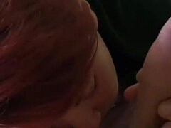 Jerk off in the morning, she helps with ball licking and cum eating