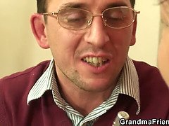 Two buddy seduce busty old mature