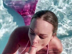 Monstrous globes ash-blonde Tiffany Leiddi gives a sensuous ORAL in the pool