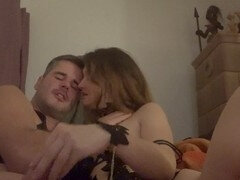 Hot talk handjob, amateur jerk off, huge cock snug pussy