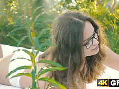 Young stunner drinks and railing older big cock outdoors