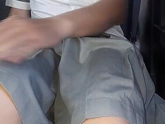 Asian Crossdresser Cum Wearing Grey School Girl Uniform