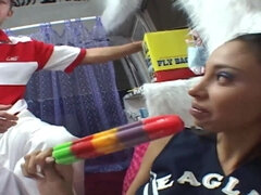 Latina teenage cheerleader gets plowed in the back of an popsicle car