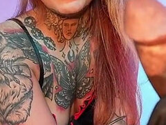 Amatorka, Piękna, Dildo, Rękawiczki, Obciąganie, Drobna, Solo, Tatuaż
