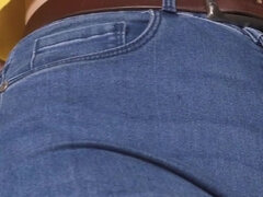 Sexy MILF Teasing Her Big Cameltoe in Tight Blue Jeans