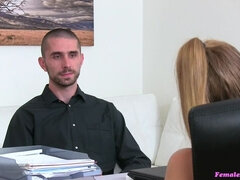 Massive cumshot covers agents pussy