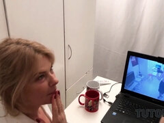 Blonde MILF seduces her tutor with hot doggystyle sex in 4K