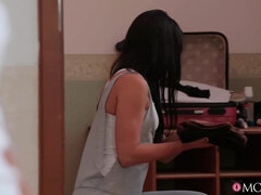 ベッドルーム, ジム, ヒール, レズビアン, なめる, オマンコ, 三人, オッパイの