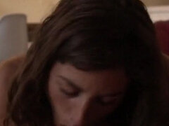 Vakker, Kukk suging, Brunette, Hårete, Kjøkken, Melk, Pupper