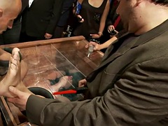 Scandalous bitch fucked in a public place in BDSM missionary position