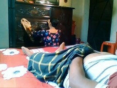 Desi housewife gives a handjob while cleaning the furniture