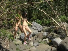 Sweet Aubrey FTV and Mary FTV shamelessly strip bodies off under the bright sun