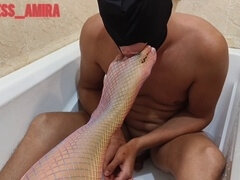 Badkamer, Bondage discipline sadomasochisme, Dominante vrouw, Meesteres, Kousen