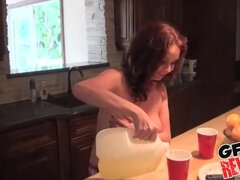 Girl with big natural tits teasing her boyfriend