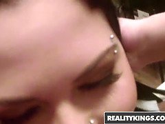 Shione Cooper, the curvy babe, films herself fingering and peircing with her massive tits