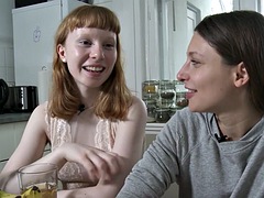 素人, 美人, 茶髪の, キス, レズビアン, なめる, 赤毛, フェラする