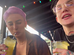 Homemakers share their love for each other in a hot lesbian bar-style session