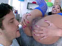 Anal, Brunette, Sperm skott, Fingring, Gaping, Anus slikking, Strømper