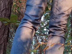 Guy Long Pissing in the Forest Under a Tree