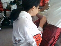 Intense role play with an ebony beauty giving a harsh blowjob and gagging on a big dick